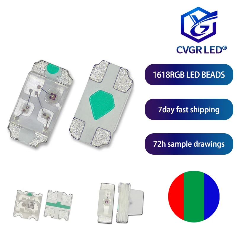 0603 Monomer Three-color 1618 Seven-color 1608 RGB Full-color Red, Green and Blue Chip-mounted Lamp Beads