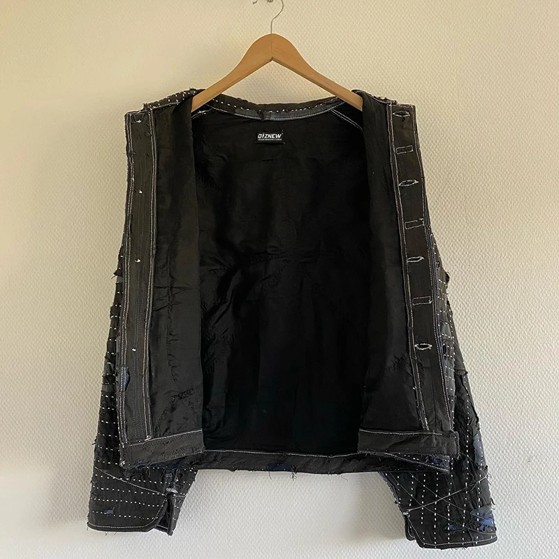 DIZNEW OEM custom plus size mens drop shoulder thick Jacket Street fashion embroidered jeans Jacket man