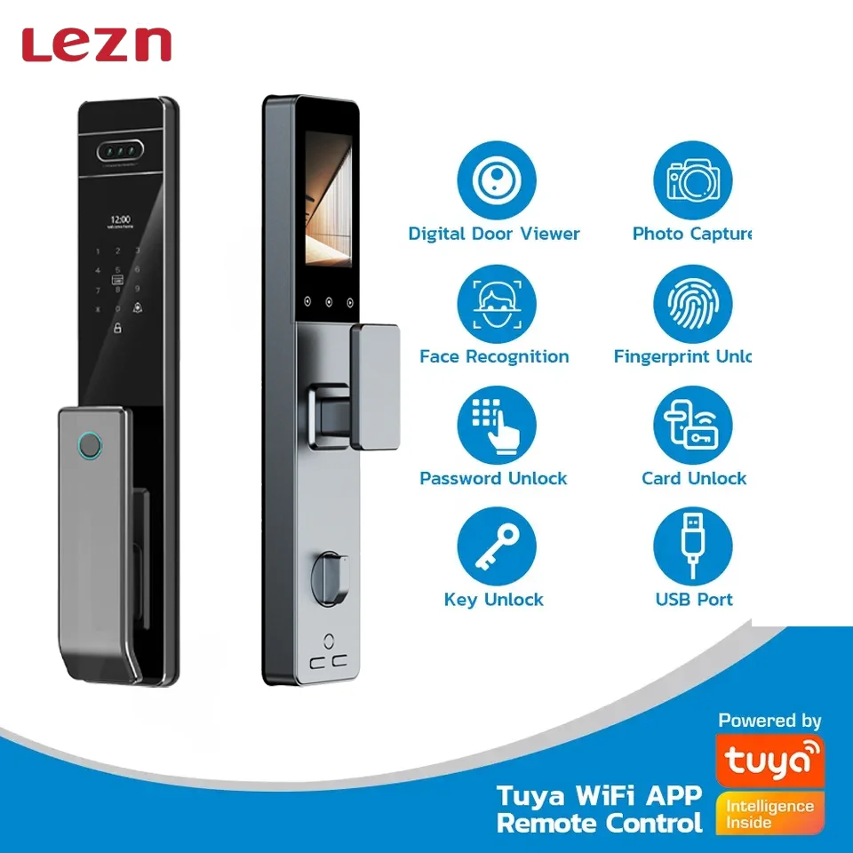 LEZN U7 Tuya application intelligent lock real-time video call function security camera digital lock 3D face recognition