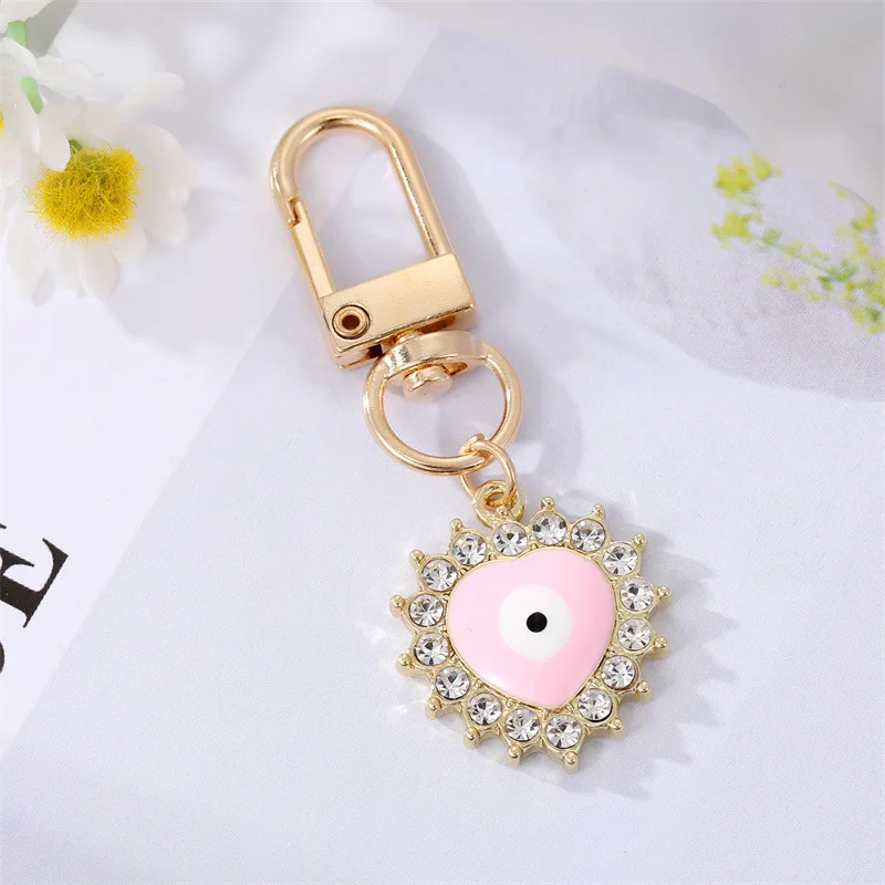 2022 New Design Heart Evil Eye Couple Keychain For  Blue Eye Bag Car Pendant Airpods Box Rhinestone key chain