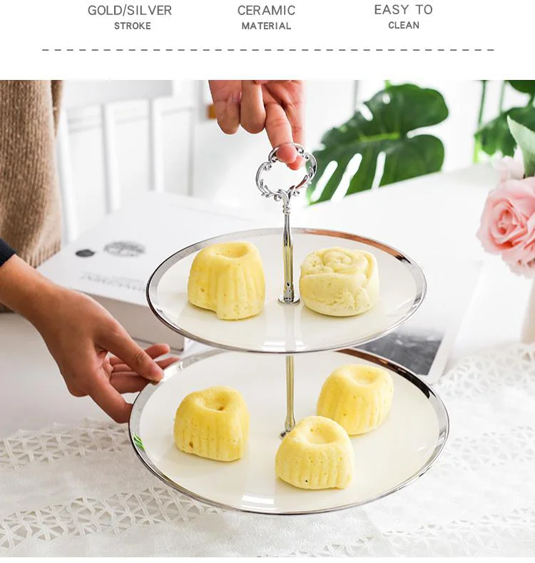 Ceramic Phnom Penh two-tier dessert rack, home wedding fruit candies, dried fruit plate.