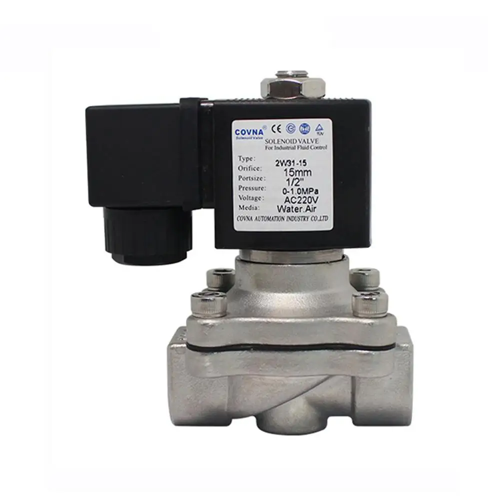 COVNA 1/2 Inch 2 Way 12 Volt 24 Volt Normally Closed Diaphragm Solenoid Valve Stainless Steel Water Solenoid Air Valve