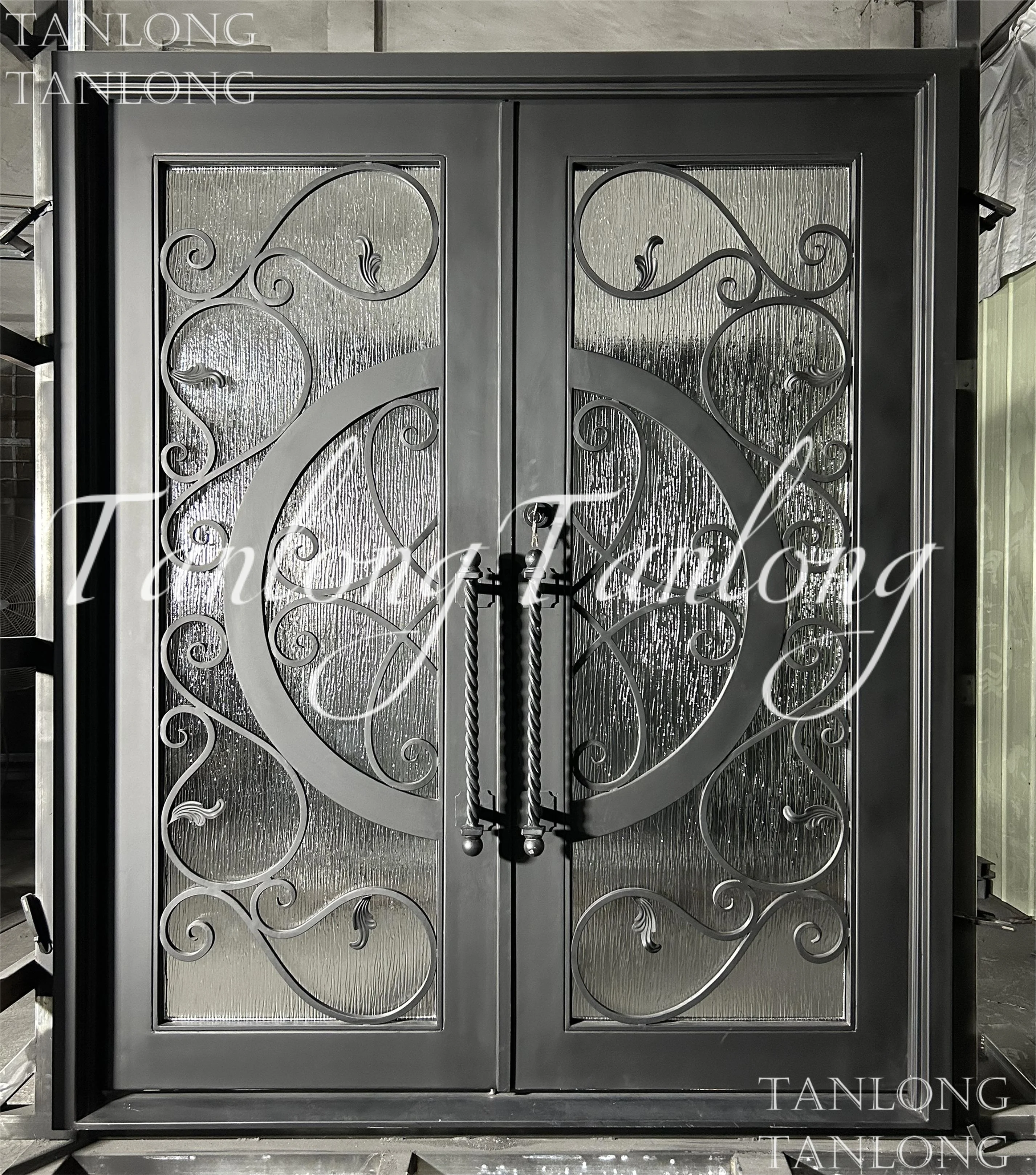Tanlong Wrought iron French Double Exterior Door Entry With Glass Doors Security Door Houses