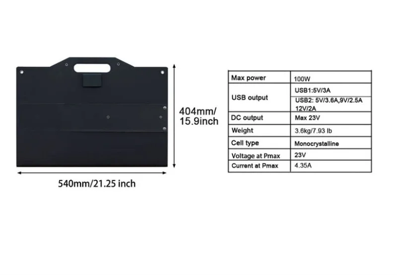 China Factory 100W Folding Solar Panel Bags 540x404x35MM Storage Solar Energy