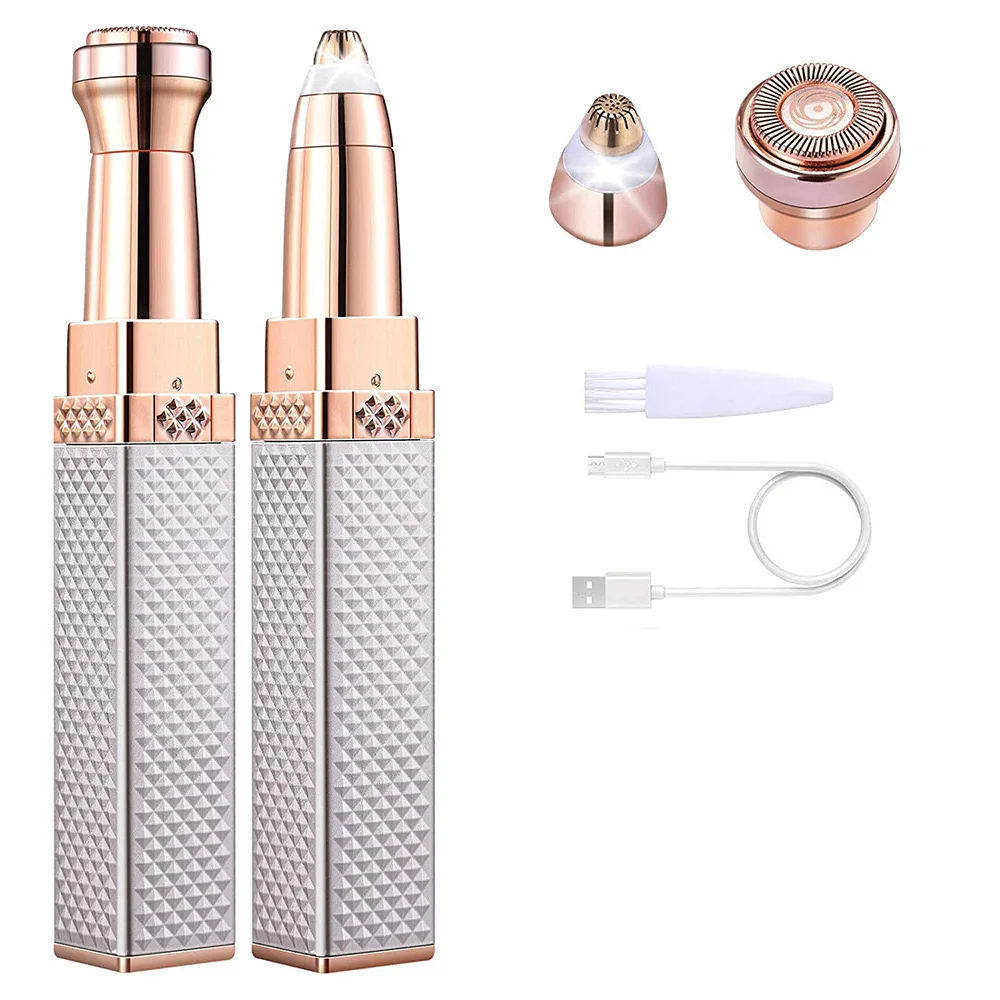 Two in One Painless Electric Facial  Bikini Hair Remover USB Charging Female Hair Removal Razor  Nose  Ear Trimmer