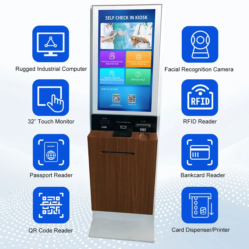 Self Check In Event Kiosk Nfc Printing Rfid Hotel Self-Hosted Kiosk A4 Printer Kiosk For Hospital Government