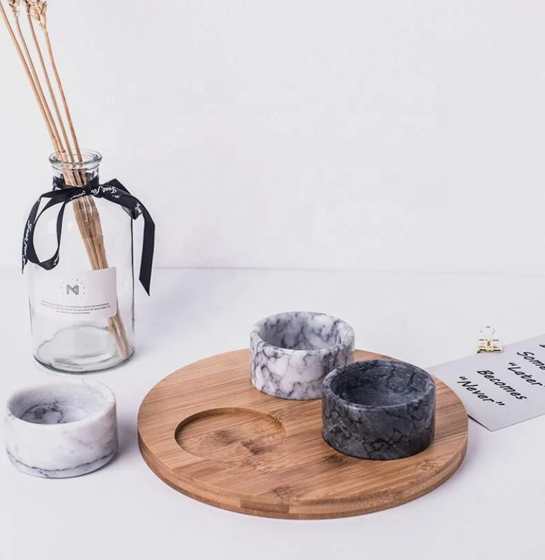 Marble Salt and Pepper Bowl   Salt and Pepper Holder with Wooden Stand