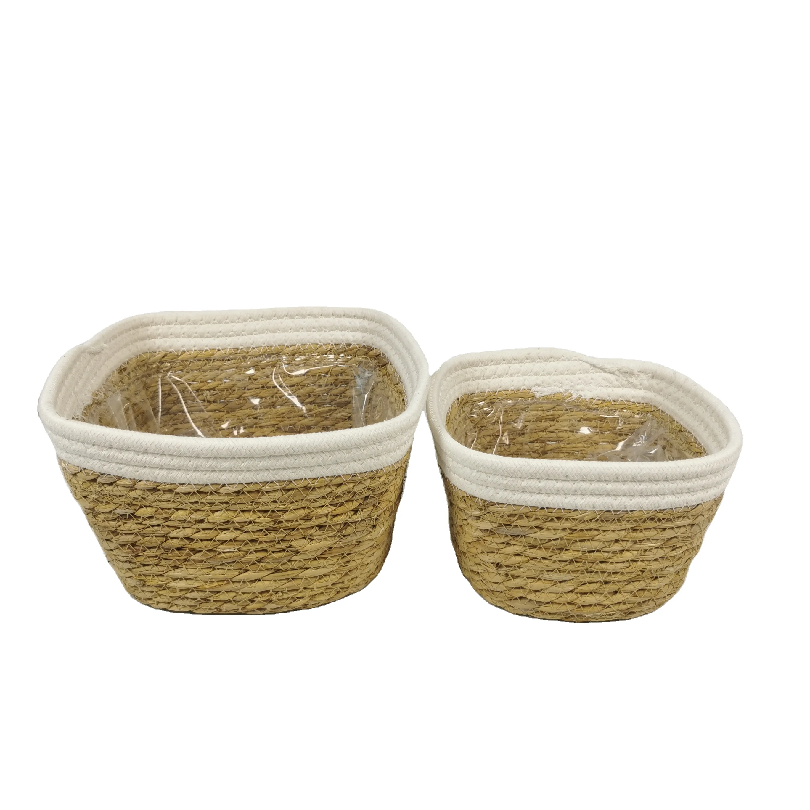 Wholesale Square Cotton Rope Mix Seagrass Storage Basket Laundry Home Decor Cloth Storage Boxes