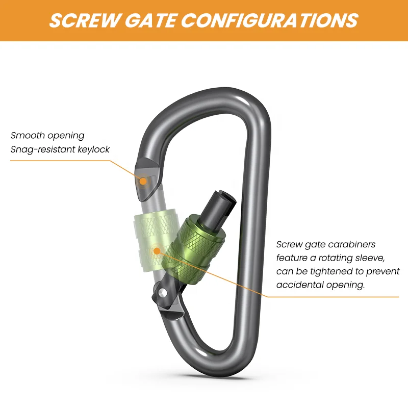 D Shaped Aluminum Hook Mini Key Chain Clip Carabiner For Climbing Screwgate