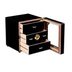 Luxury Black Cedar Wood Cigar Humidor Cabinet Storage Box Hygrometer Humidifier