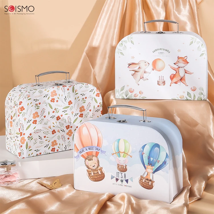 Custom Keepsake Baby Born Shower Paper Cardboard Suitcase Mini Gift Set Packaging Boxes For Children Newborns