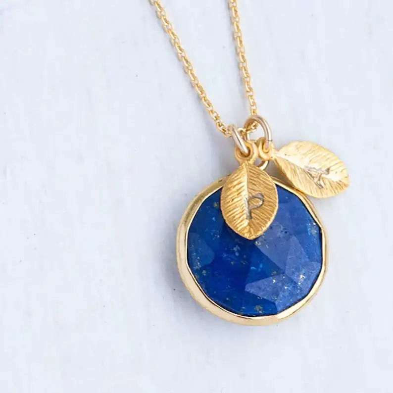 Золотое ожерелье из камня Lapis-Персонализированный Кулон из драгоценных камней