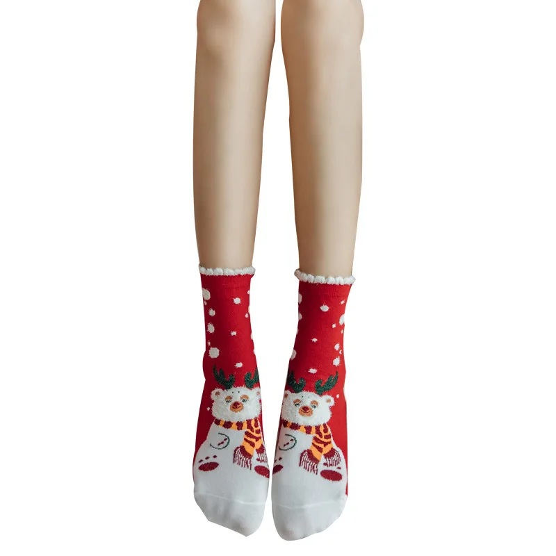 Носки женские осенне-зимние большие красные с мультяшным рисунком, 4 пары в подарочной коробке