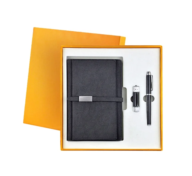 Corporate Gifts Branded Logo A5 Journal With Pen And 8G Usb Drive Gift Customized Hardback Leather Notebook Set