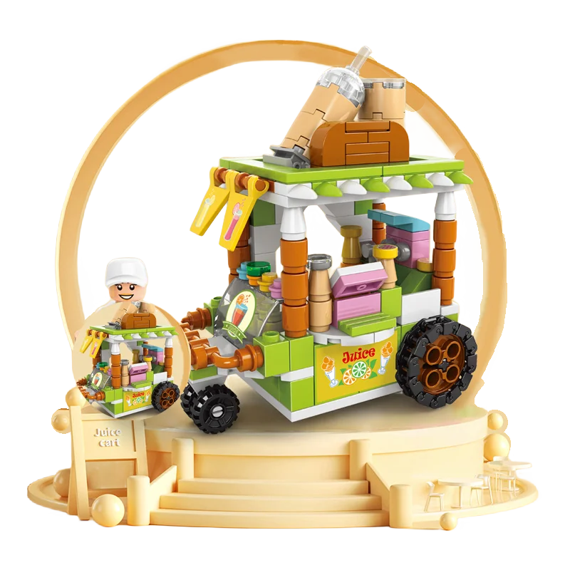 Freshly Squeezed Juice Truck Street View Grill Shop Ice Cream Shop Exquisite Mini Building Blocks Educational Toys