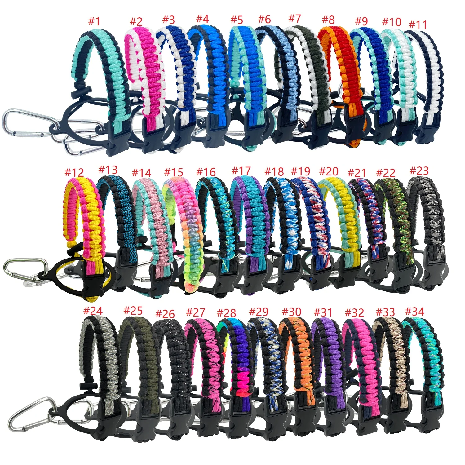 Camping Hiking 550 Paracord Water Bottle Handle Climbing Carabiner Buckle Hunting Wide Mouth Bottle Handle Strap