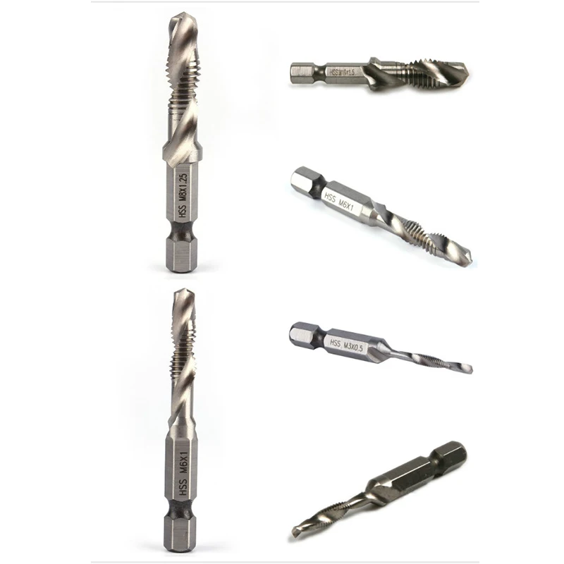 
6Pcs Hss Composite Tap Drill Bit M3-M10 High-Speed Steel 1/4'Hex Thread Spiral Screw Set 