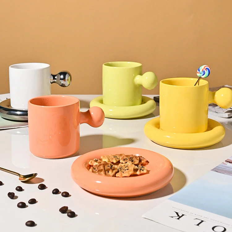 Hot selling custom colors household office coffee cups afternoon tea ceramic cup saucer set