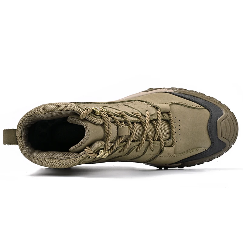 In Ready Stock Custom LOGO Drop Shipping Service Pure Cow Leather Mesh Upper Anti Slip Men Outdoor Hiking Mountain Boots