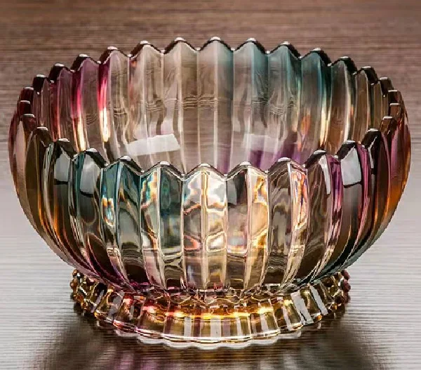 Zhejiang yiwu custom big  round glass decoration  decorative snack nuts and dried dry serving  fruit plate tray