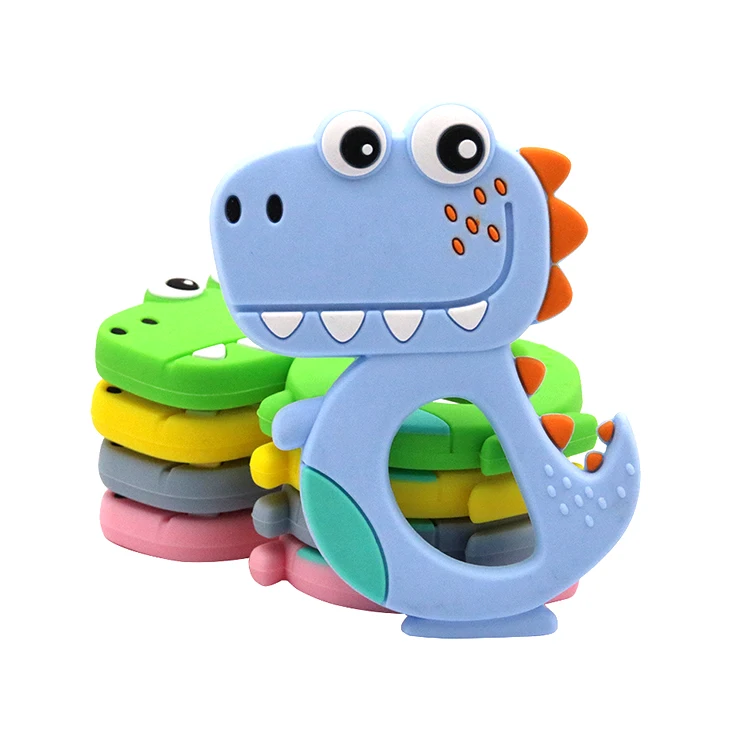 
Factory Supplier Custom BPA Free Silicone Baby Dinosaur Teething Teether Toys 