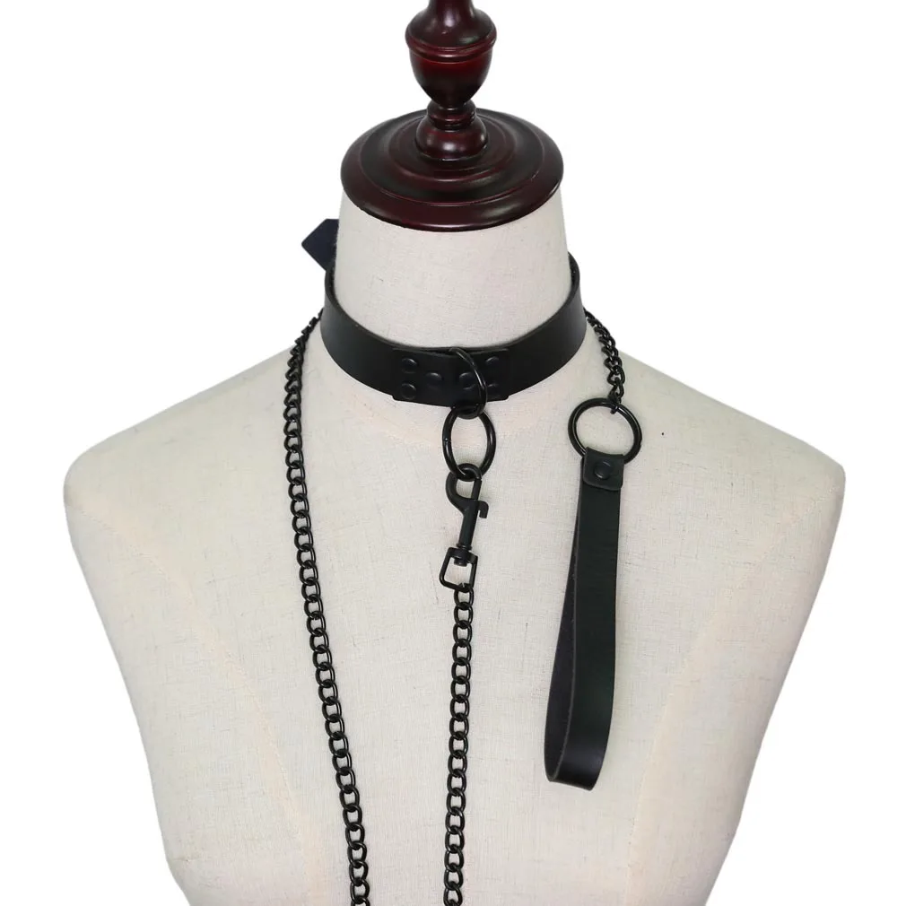 Punk Choker Leather Collar Goth Choker Metal Necklace Clavicle Chain for Women Girls Female