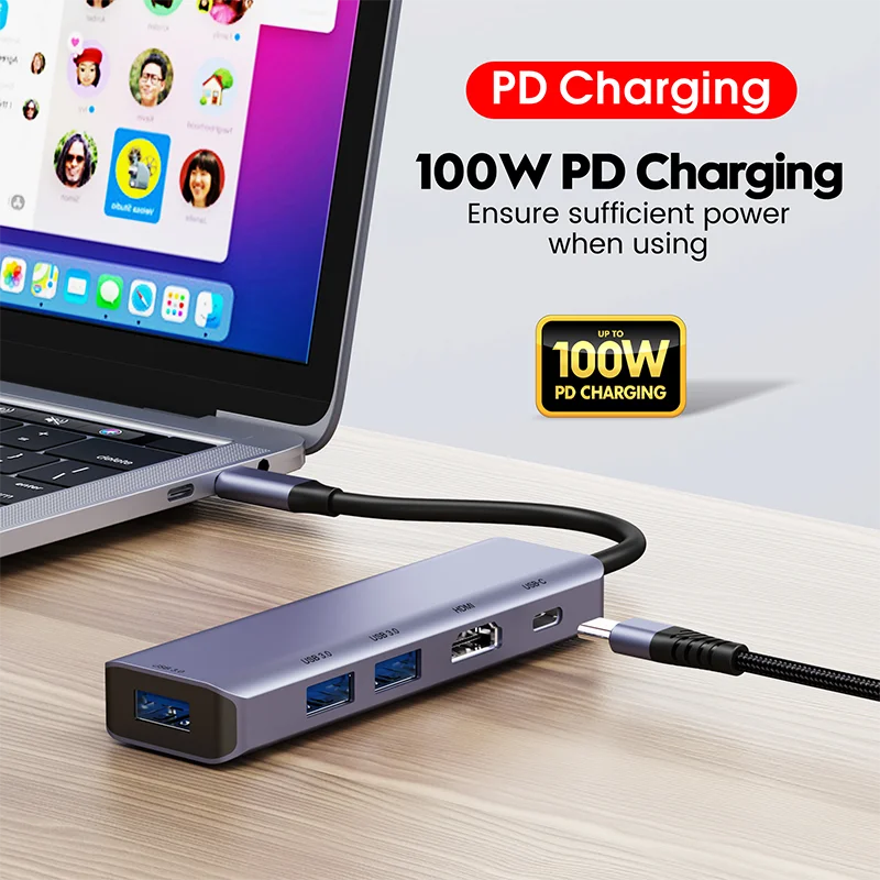5 in 1 USB C Hub Laptop Docking Station with 4K HDMI 2 USB 3.0 Port 100W Power Delivery for MacBook Pro iPad Pro