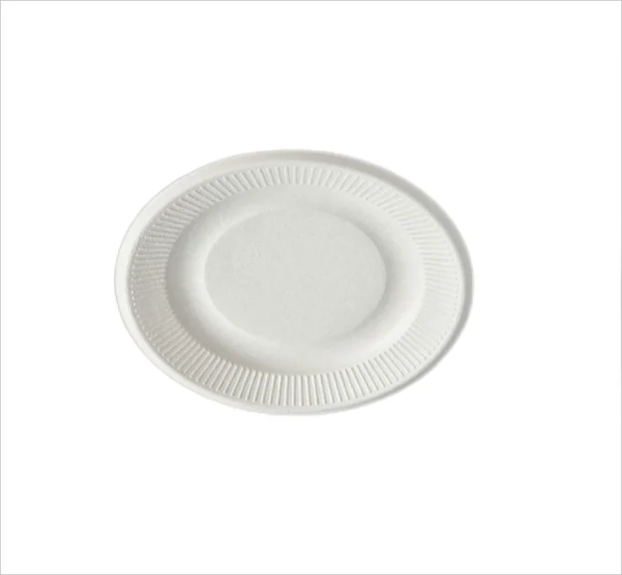 Disposable 7 Inch Pattern Sugarcane Bagasse Pulp Biodegradable Compostable Environmentally Discs Round Dinner Salad Plate Tray