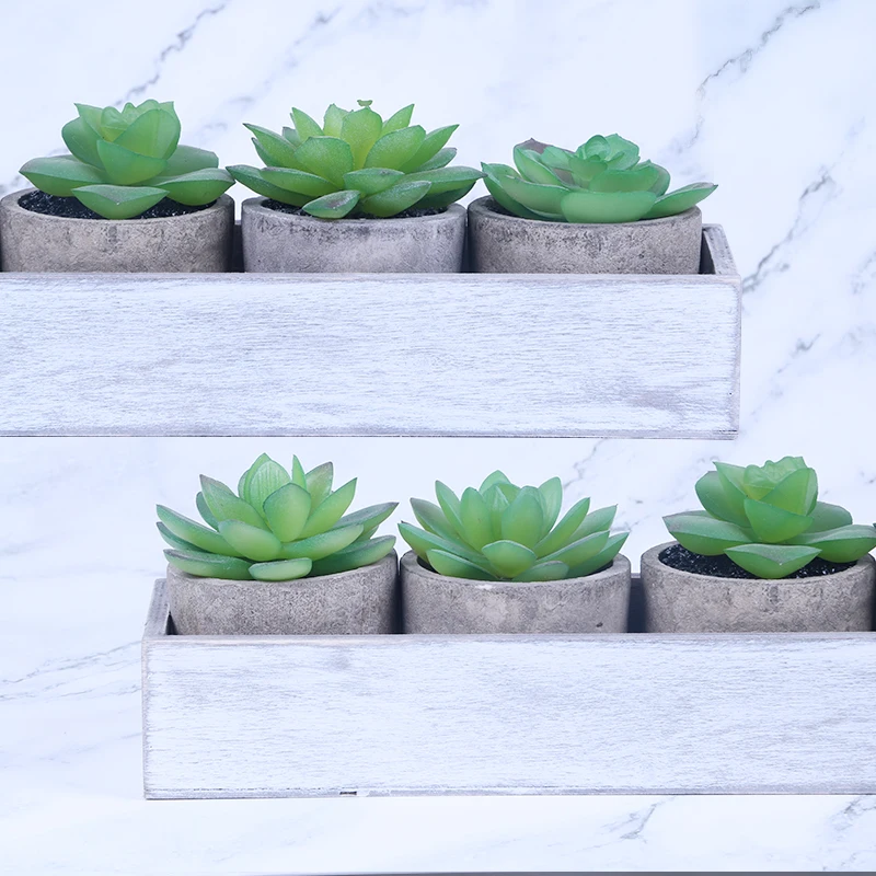 
Set of 5 PCS Artificial Green Plants Succulent With Gray Pots home decoration 