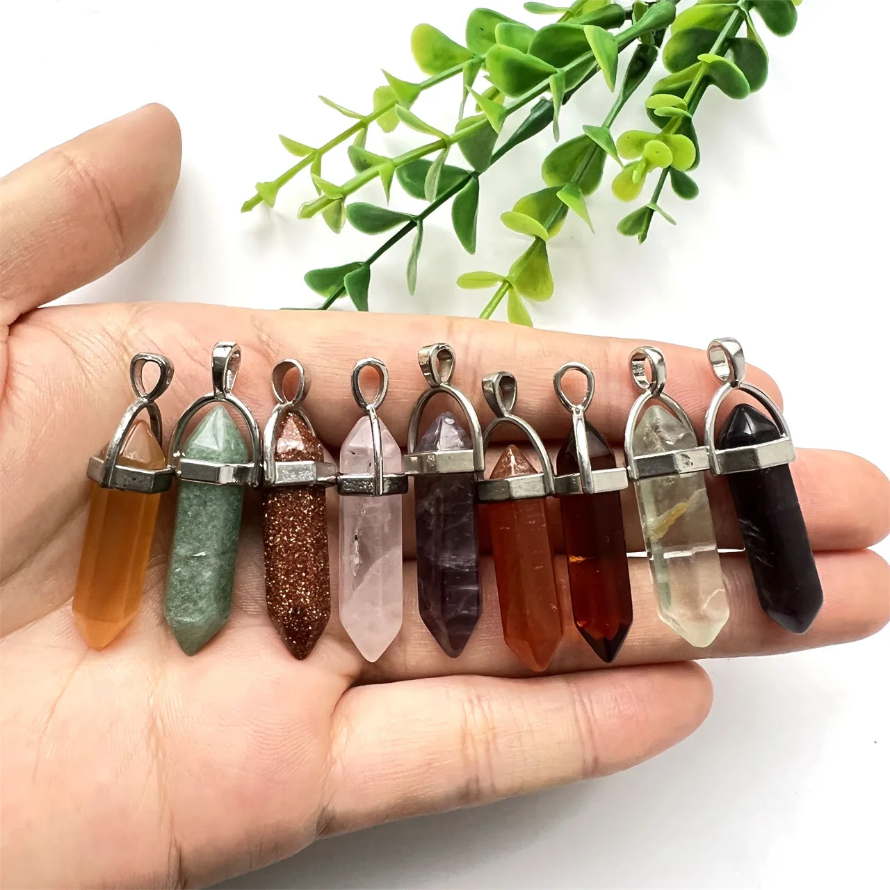 Nature Healing Stone Bead DIY Necklace Making 4 cm Hexagonal Double Point Pendulum Pendants