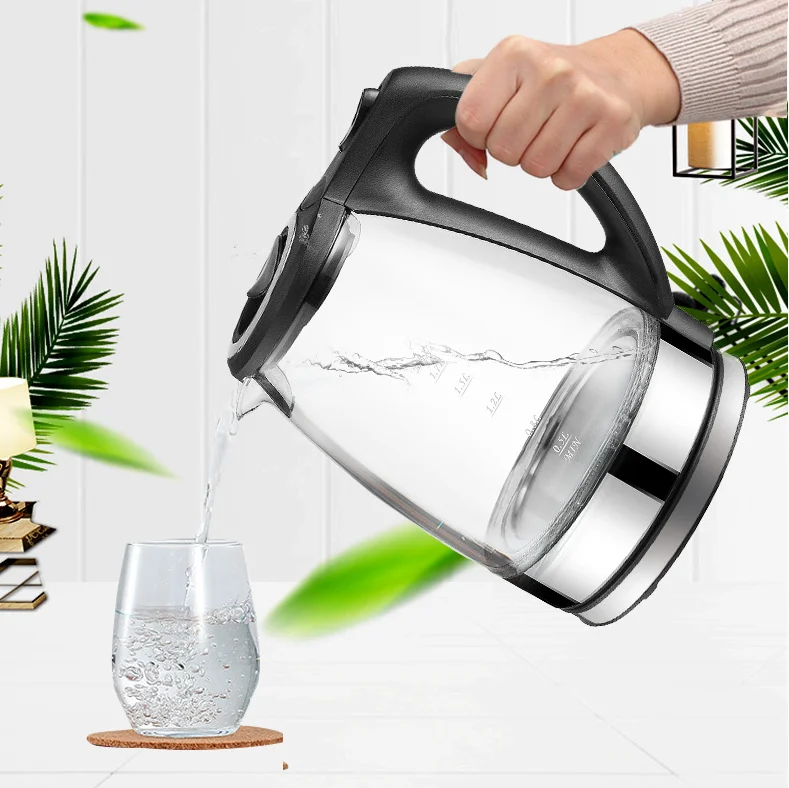 1.7L Auto-Shut off Electric Glass Tea Kettle Mechanical Control Water Boiler Heater with Blue Light for Home or Hotel Use
