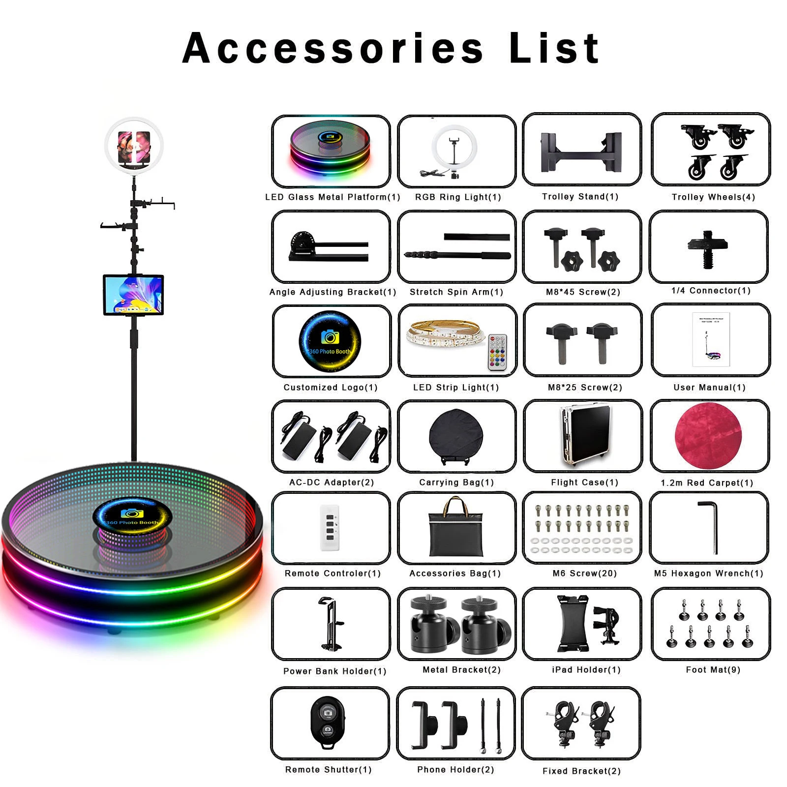 2023 New Design Tempered Glass Led Automatic 360 Degree Photo Booth Rotating Camera With Rgb Light Photo Booth 360 Photobooth