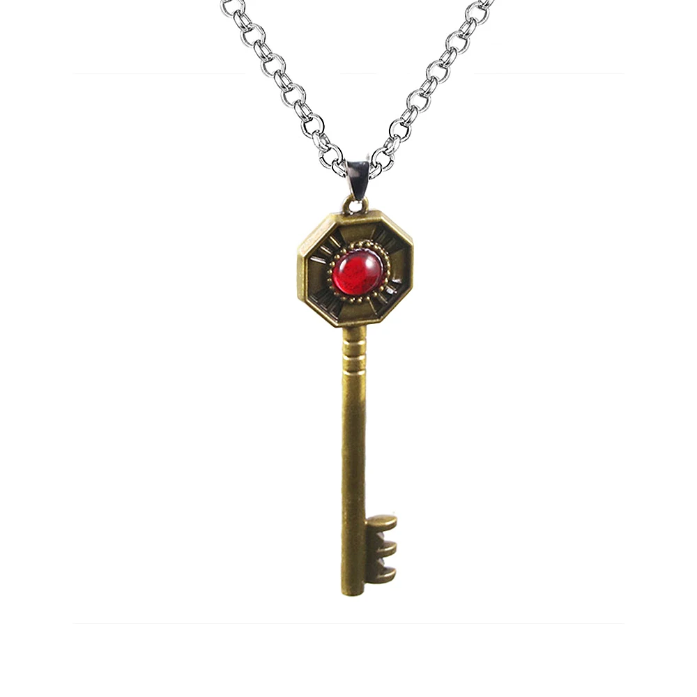 Bizarre Adventure Anime Cosplay Pendant Necklace Key Shape Inlay Ruby Bronze Color Jewelry Link Chain for Women Man Gifts