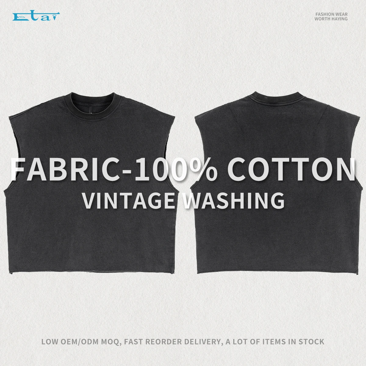 Custom Heavy Weight Crop Vest Cotton Vintage Wash Rib Collar Boxy T Shirt Cut Off Sleeveless Gym Tank Top Men