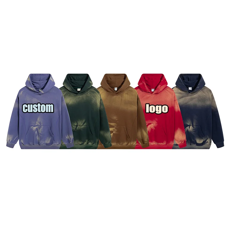 ODM Custom Tapestry 500 Gsm 100% Thick Cotton Cropped Plain Premium Vintage pullover Distressed Acid Wash Hoodie