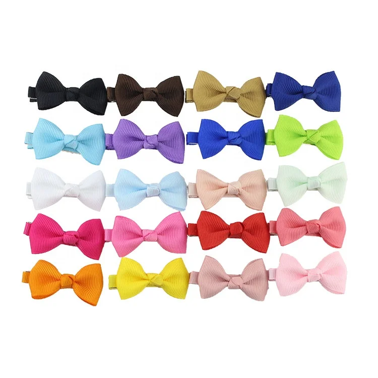 20 pcs 2' Baby Girls Fully Lined Grosgrain Boutique Solid Color Ribbon Mini Hair Bows Clips for Teens Infants Kids Toddlers