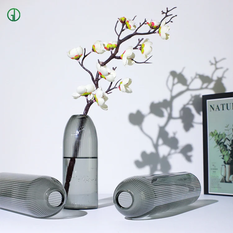 Simple Glass Stripe Light Luxury Bud Vase Creative Modern Living Room Flower Arrangement Decoration Indoor Dry Flower Decoration