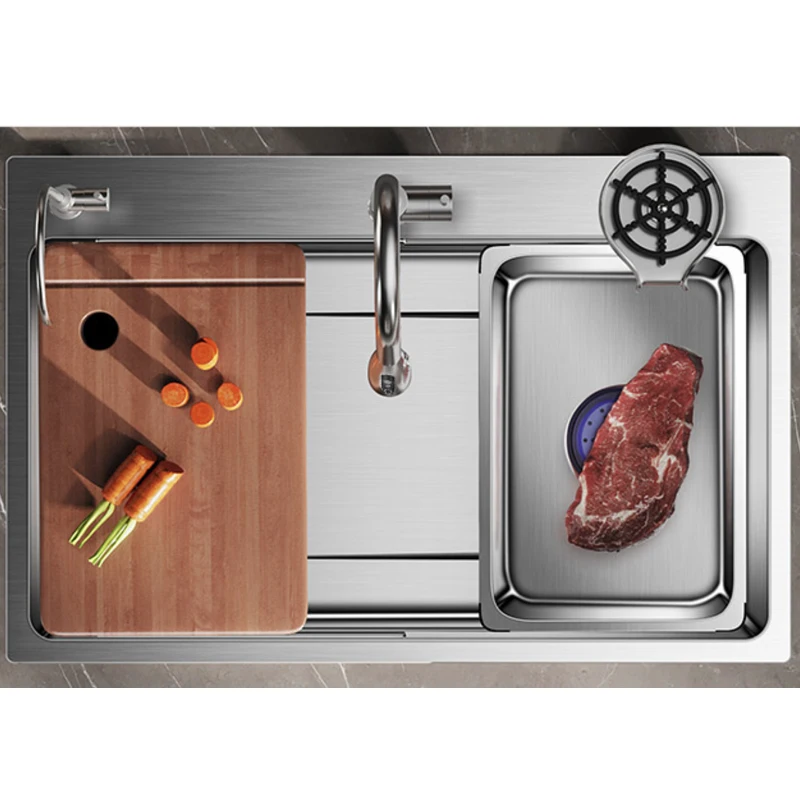 Single Bowl Kitchen Sink Brushed Silver Stainless Steel Nano Finish Square Shape Undermount Installation Three Includes Faucet