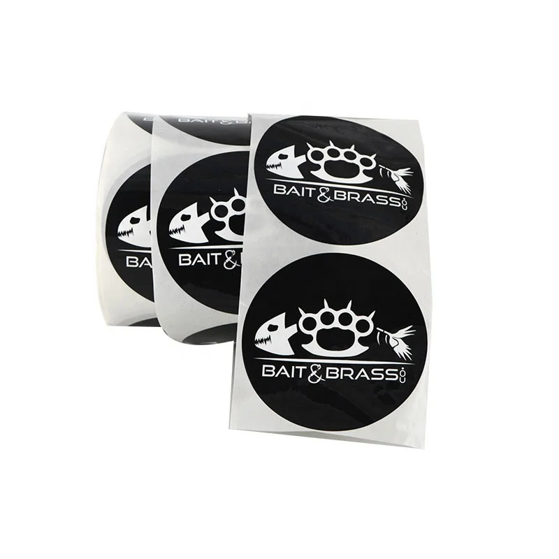 personalised self adhesive waterproof vinyl stickers labels logo 3 inch black circle round stickers roll