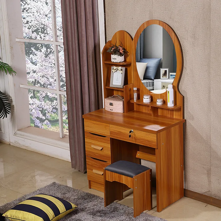 Small Size Home Bedroom Dressing Table MDF Cabinet Dresser Table with Mirror and Stool Creative Makeup Table