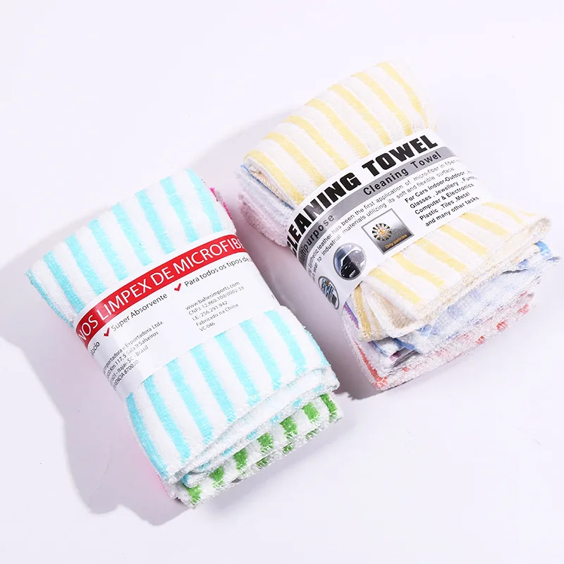 5pcs/set Multifunctional Striped Microfiber Rags Dishwashing Cloth Kitchen Supplies Kitchen Towel Rags