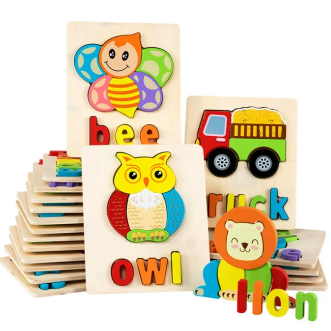 Eco Friendly Baby Toys Wooden 3D Puzzle Cartoon Animal Intelligence Kids Educational Learning Jigsaw Toys