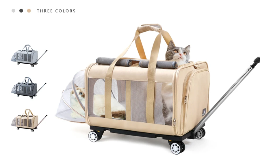 AromaNano Custom Luxury Pet Carrier Travel Removable Rolling 4 Wheels Mesh Dog Stroller Cat Trolley Bag