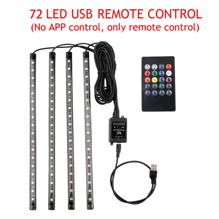 Car Interior Strip Light LED RGB Atmosphere Lamp Multicolor Change USB Cable Connection With Remote Control