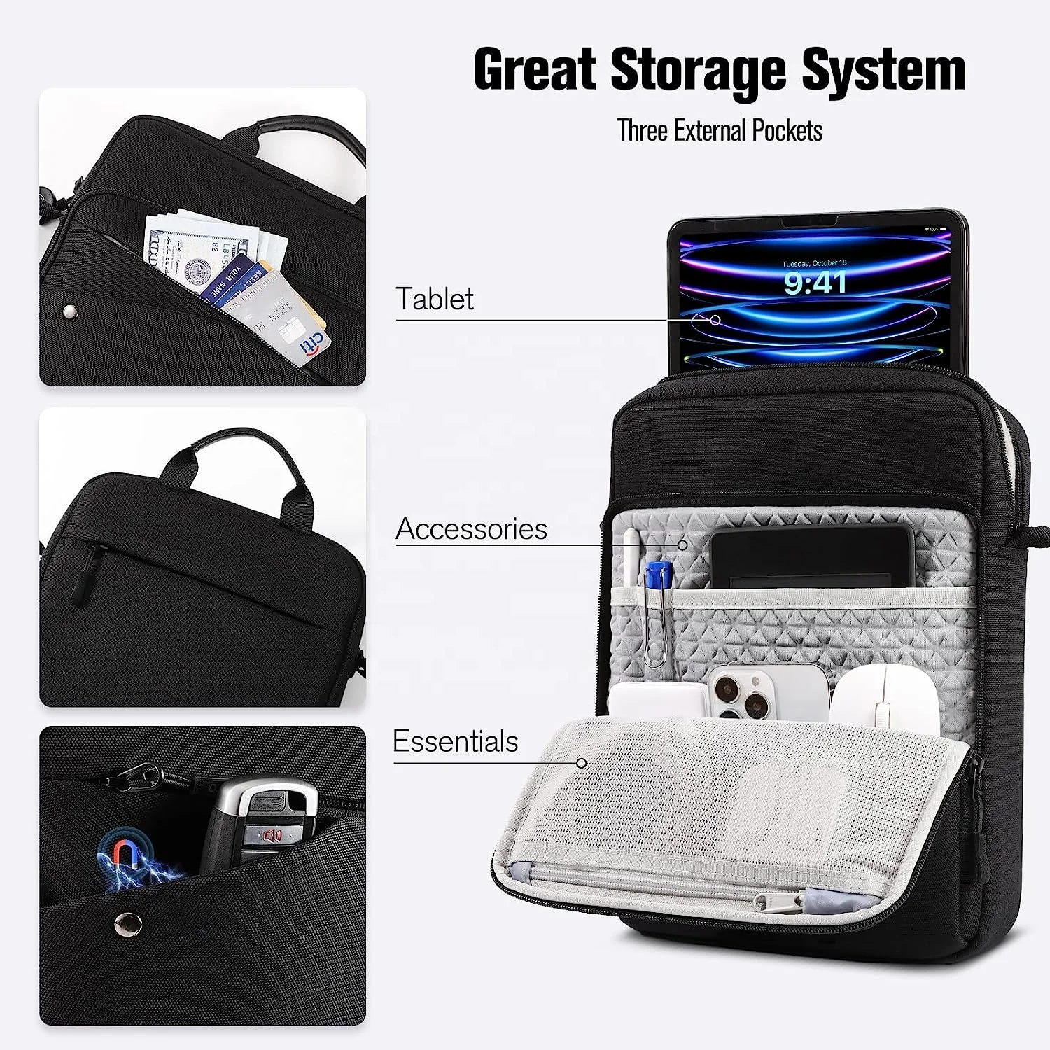 MoKo 11 inch 360 Degree Full Protective 900D Waterproof Carrying Bag Shoulder Strap YKK Zipper Tablet Bag for iPad 10th Gen 2022