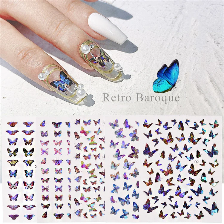 Manufacturer supplier 2020 new Printed laser nail decals good quality butterfly nail stickers