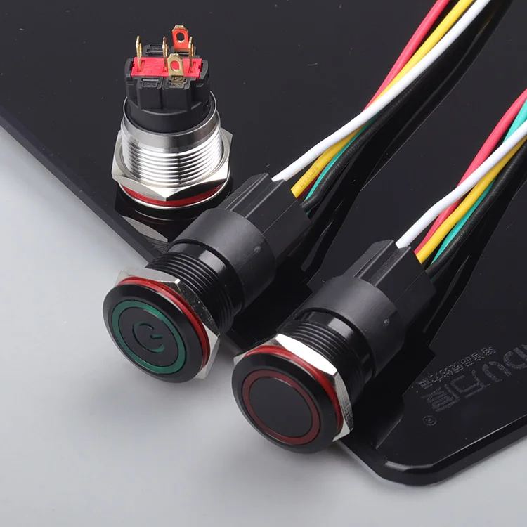 WANDU 19mm Stainless Steel anti front IP68 2NO 6v 12v 24v Ring red yellow blue led plastic push button switch with wire leads