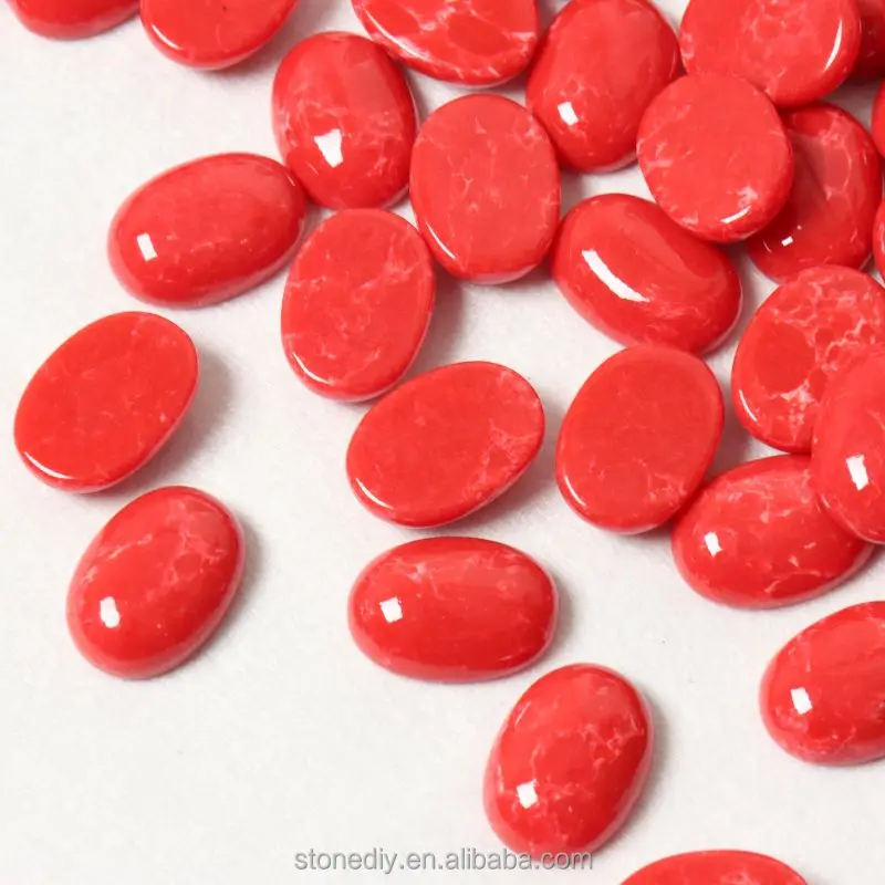 Loose Beads 13x18mm White Line Red Gemstone Howlite Cabochon Oval Flat Back Stone For DIY Jewelry Accessories