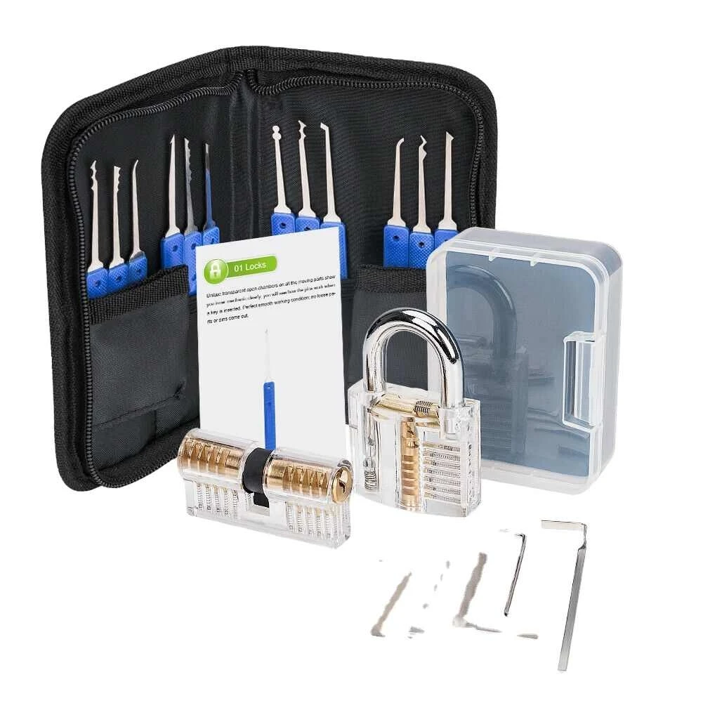 Wholesale 17pcs lock pick tools locksmiths with transparent practice padlock lock smiths tools lockpicking
