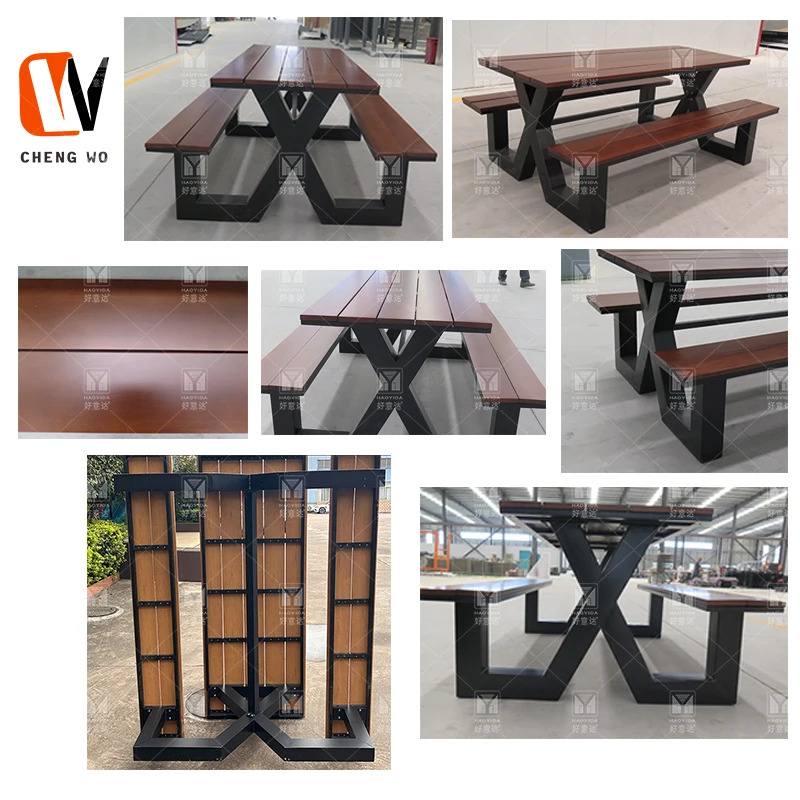 Factory Sale modern Outdoor Picnic Table with bench Camphor Wood Commercial Patio Garden picnic Table Bench